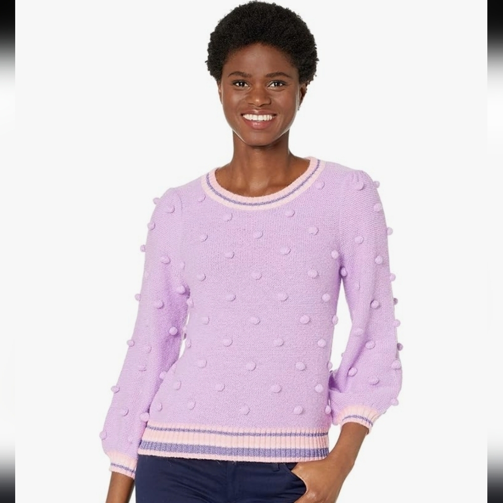 Lilly Pulitzer Women's Dorianna Sweater In Purple Iris Pom Pom Large